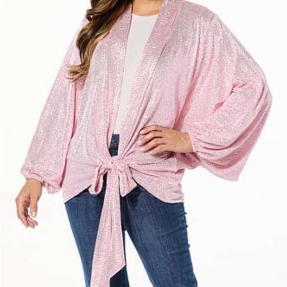 Colleen Lopez Textured Knit Tie-Front Topper - Picture 1 of 6
